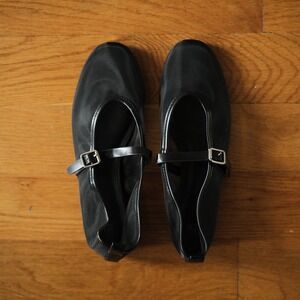 H&M Mesh Mary Jane Flats Womens Black Buckle Strap Balletcore 38 US 7 Ballet